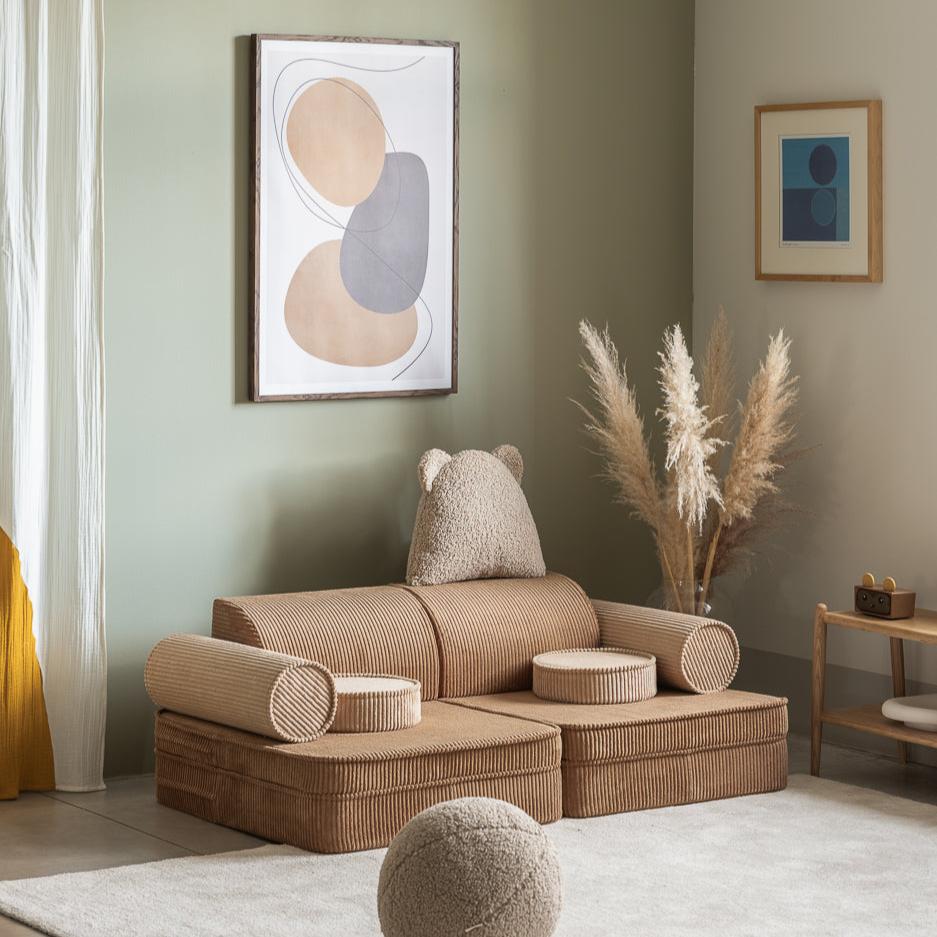Settee i återvunnen manchester – mångsidig barnsoffa för lek och mys