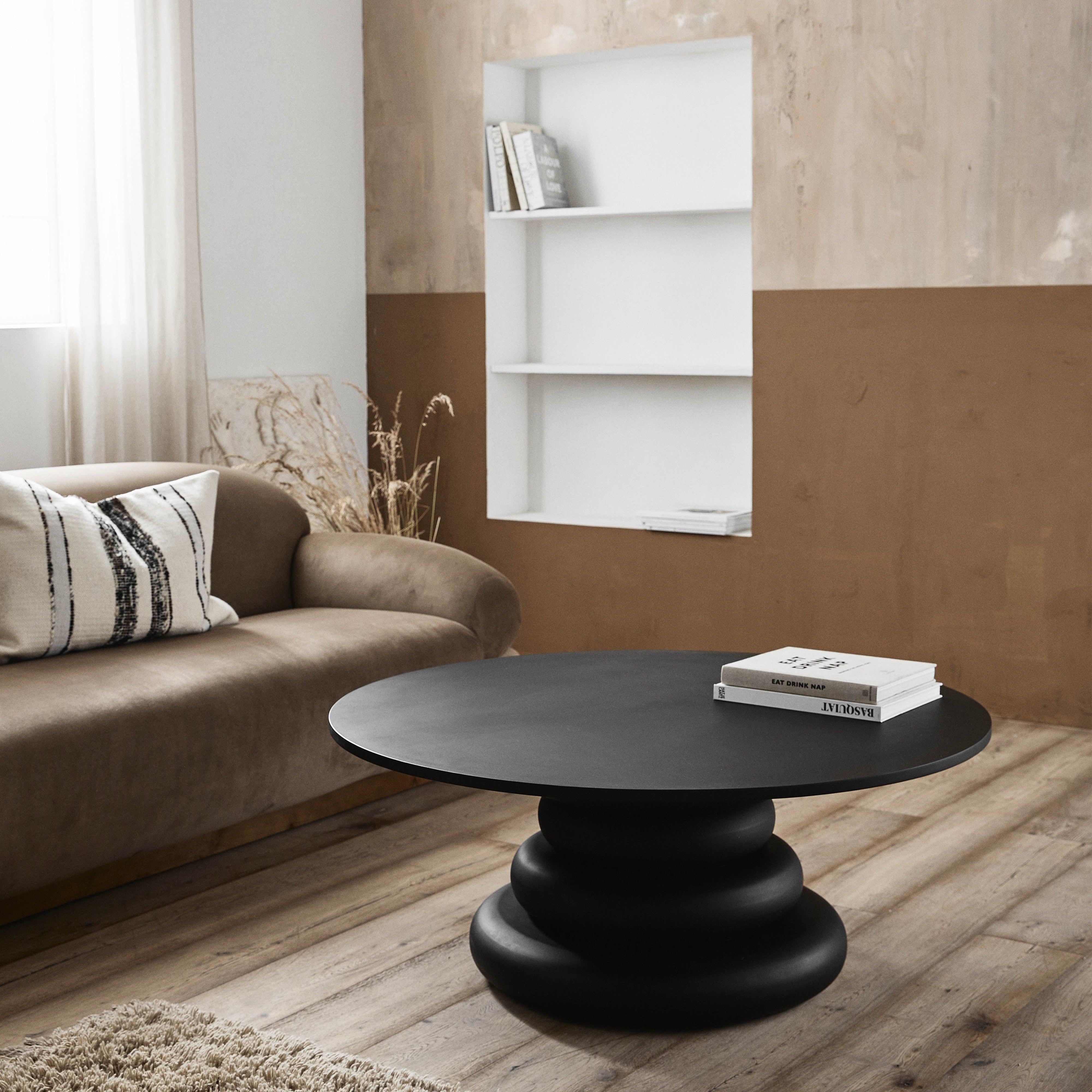 YALU Soffbord - Stort Runt Soffbord i Svart MDF