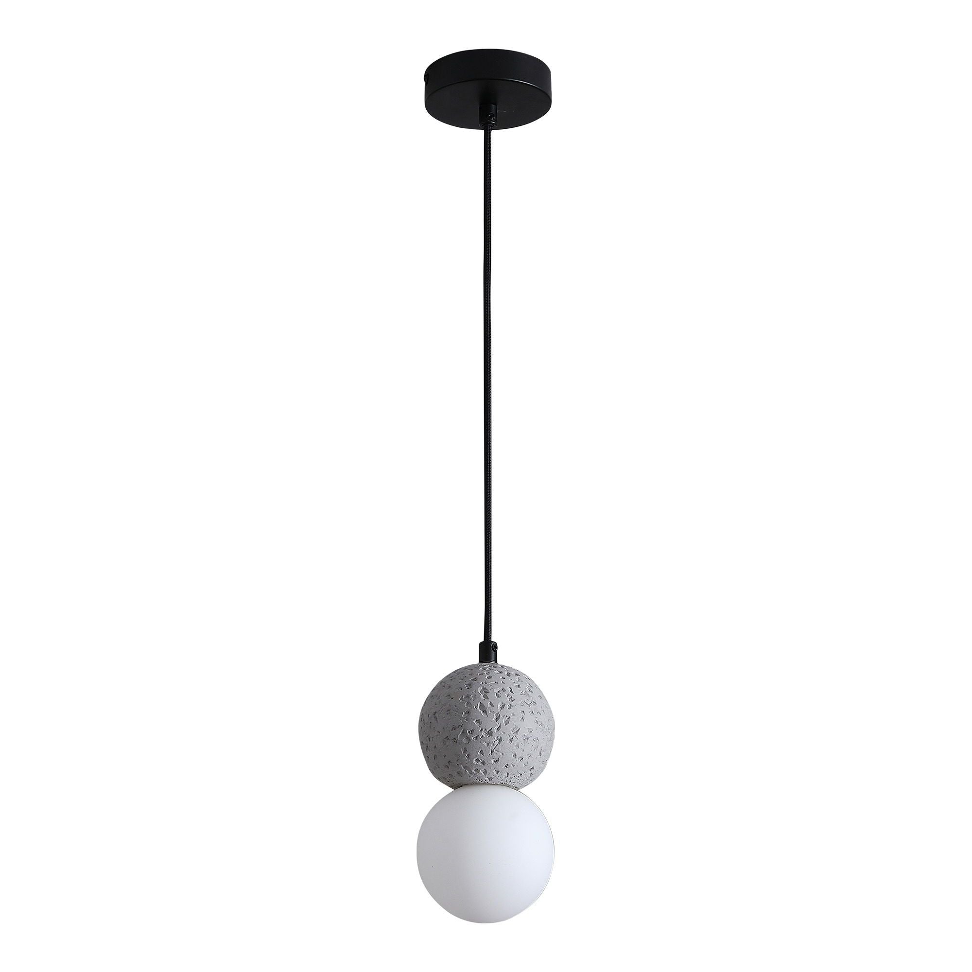 Leed Pendant- Pendellampa i grå cement och glas med sfärisk design och 150 cm textilsladd Lyckades