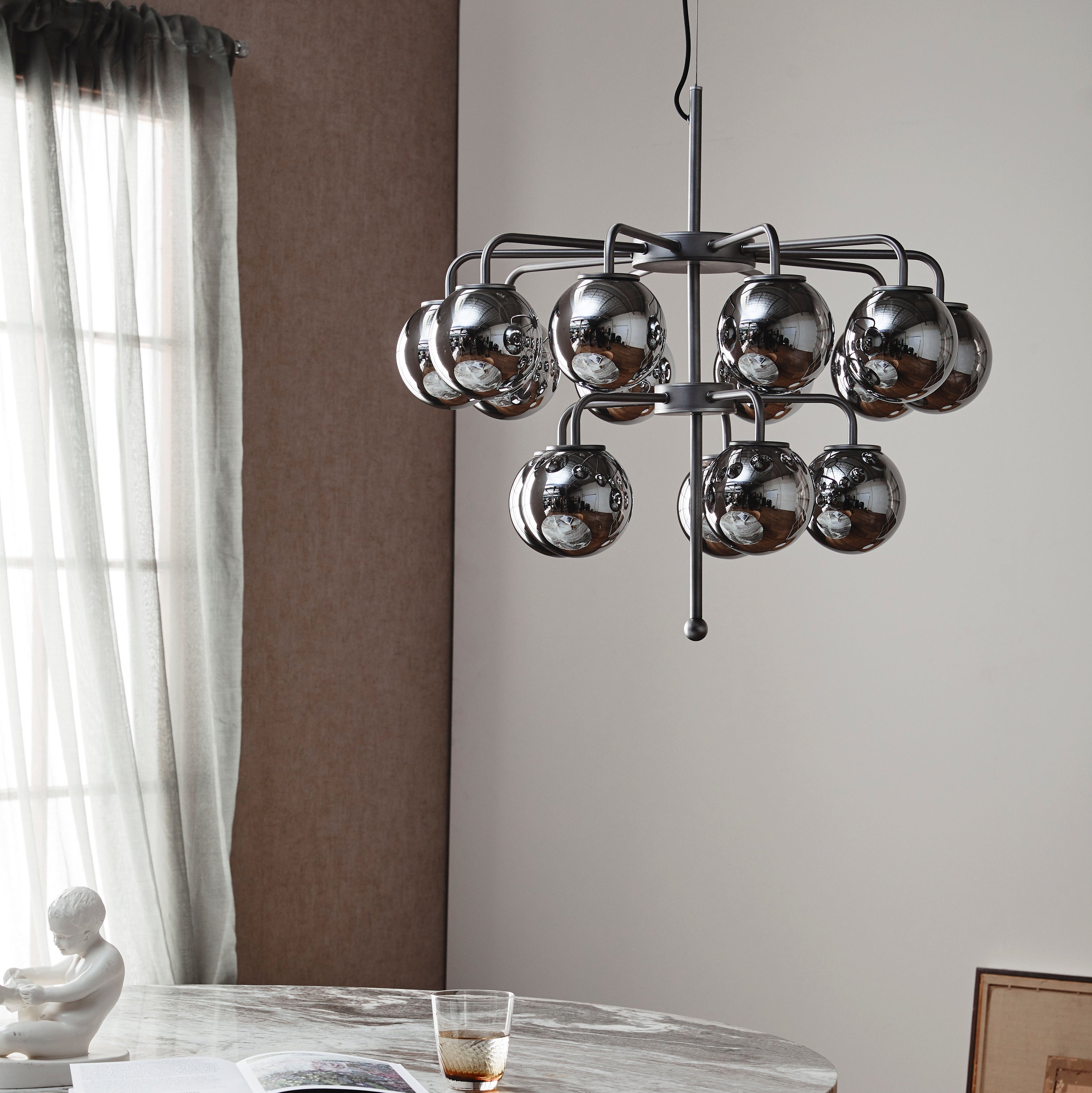 PALMA takkrona – matt silver med kupor i metallic glas
