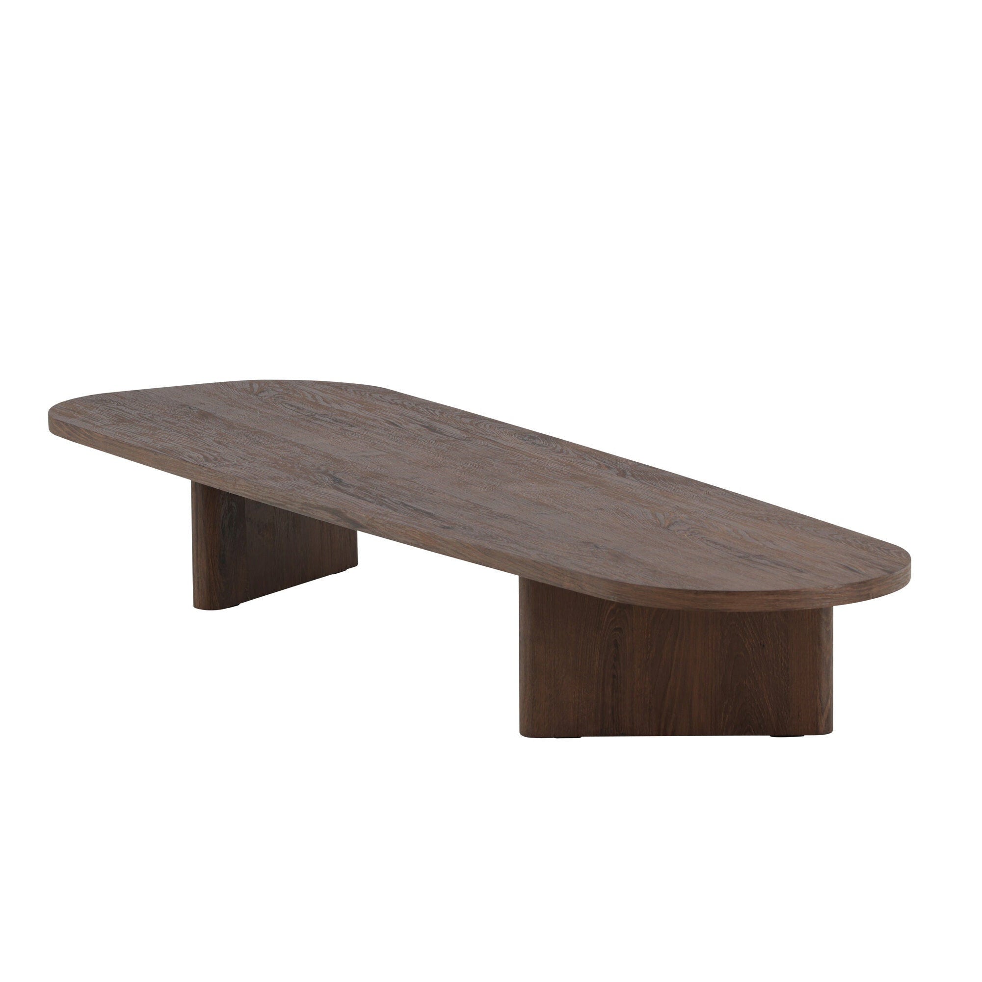 Grönvik Soffbord från Venture Home är ett långsträckt, modernt soffbord i mocca-finish, med en elegant trädesign och breda rektangulära ben.