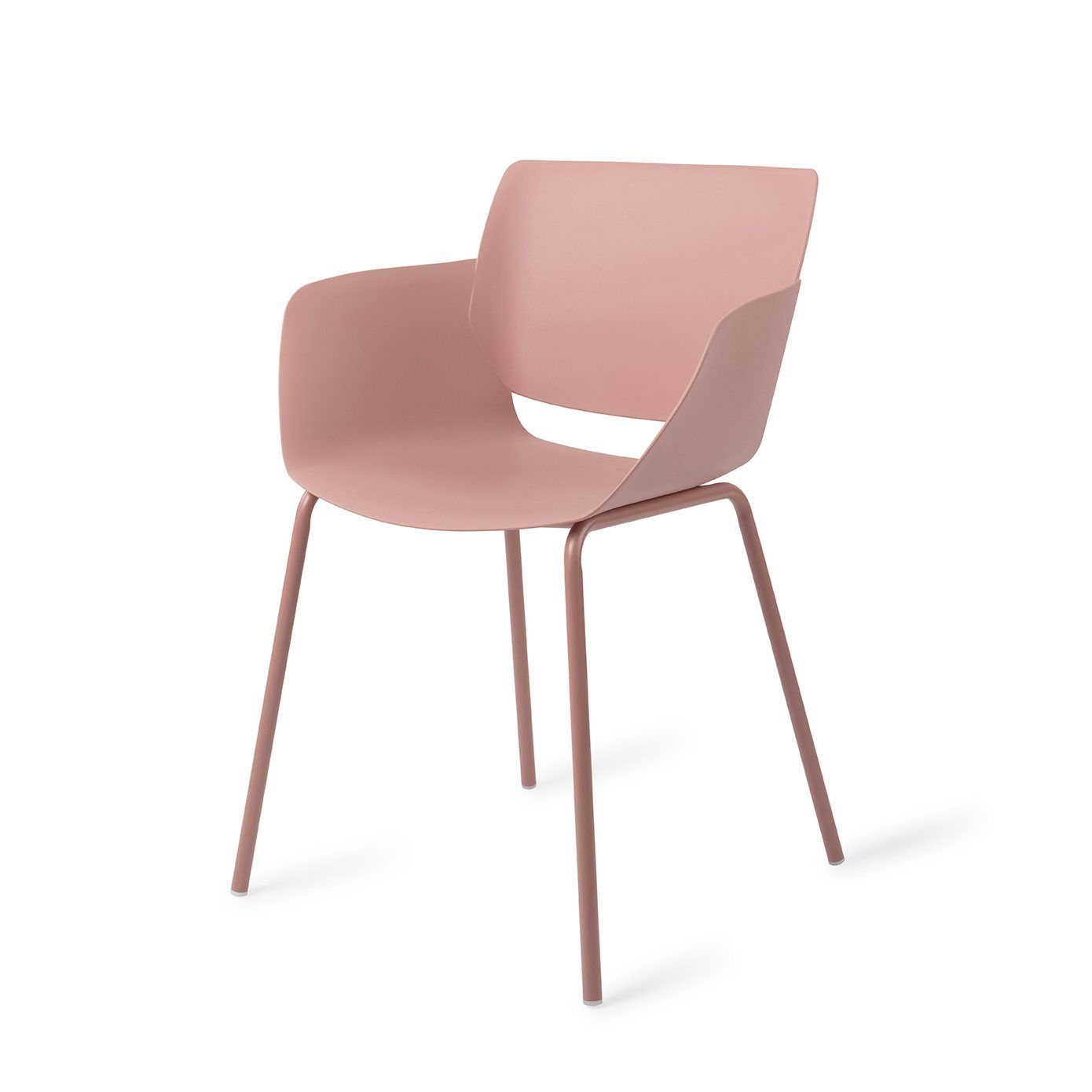 Koto utestol tillverkad av 50% återvunnen polypropen, med ergonomisk design och ventilation för långvarig komfort. De robusta metallbenen ger stabilitet och elegans. Stolen har en subtilt rosaskimrande rosa färg som ger en mjuk och elegant färgaccent till ditt uterum.
