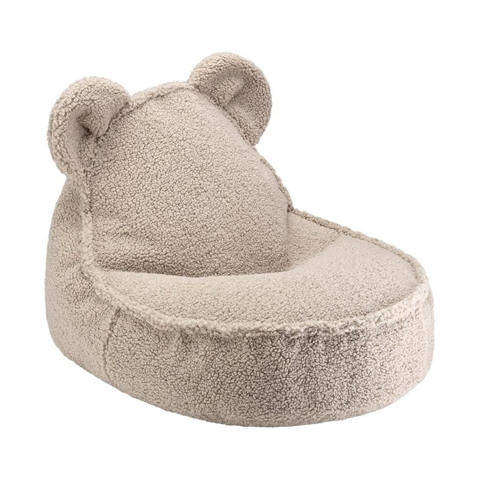 Björnformad sittsäck i teddy – mjuk, tvättbar och perfekt för barnrummet