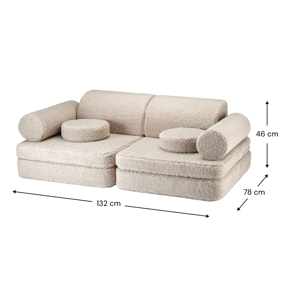 Teddy Settee – mångsidig och mysig barnsoffa i teddyväv