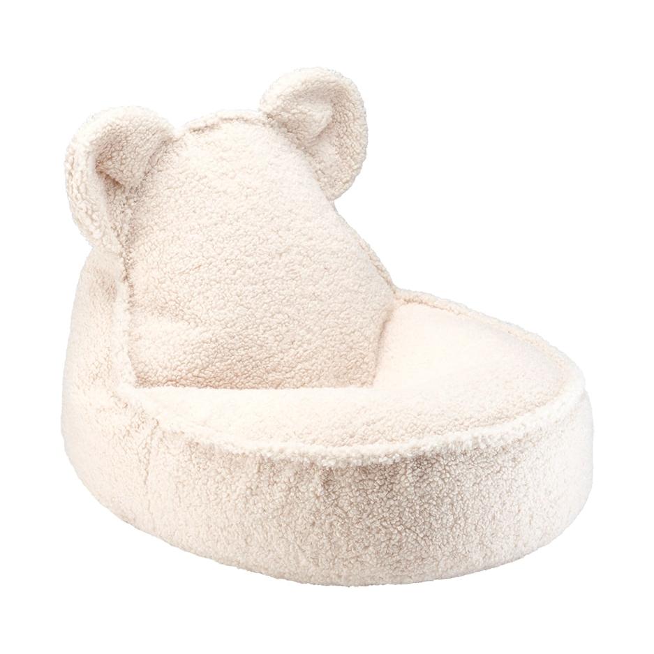 Björnformad sittsäck i teddy – mjuk, tvättbar och perfekt för barnrummet