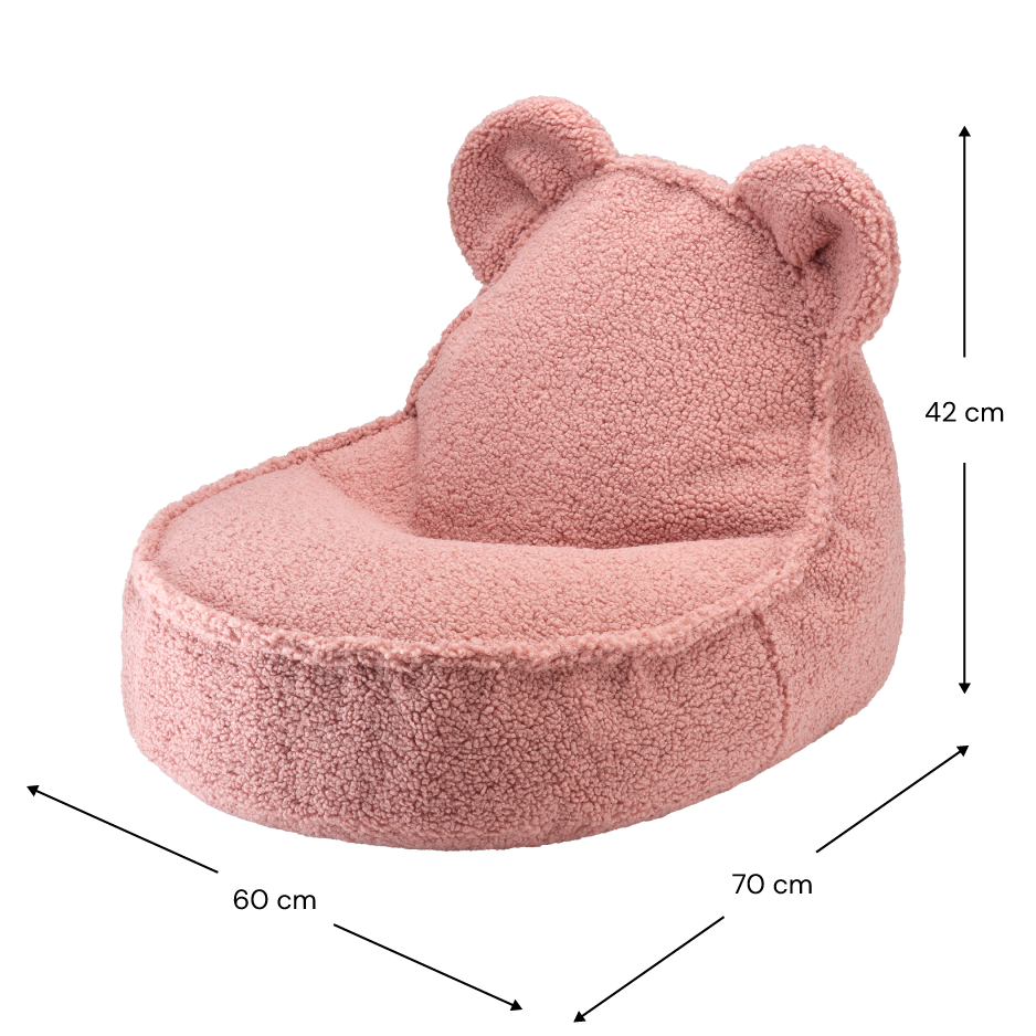 Björnformad sittsäck i teddy – mjuk, tvättbar och perfekt för barnrummet