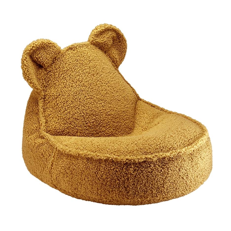 Björnformad sittsäck i teddy – mjuk, tvättbar och perfekt för barnrummet