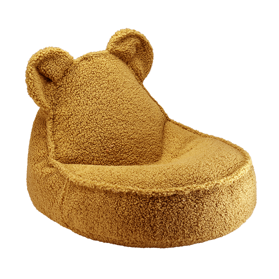 Björnformad sittsäck i teddy – mjuk, tvättbar och perfekt för barnrummet