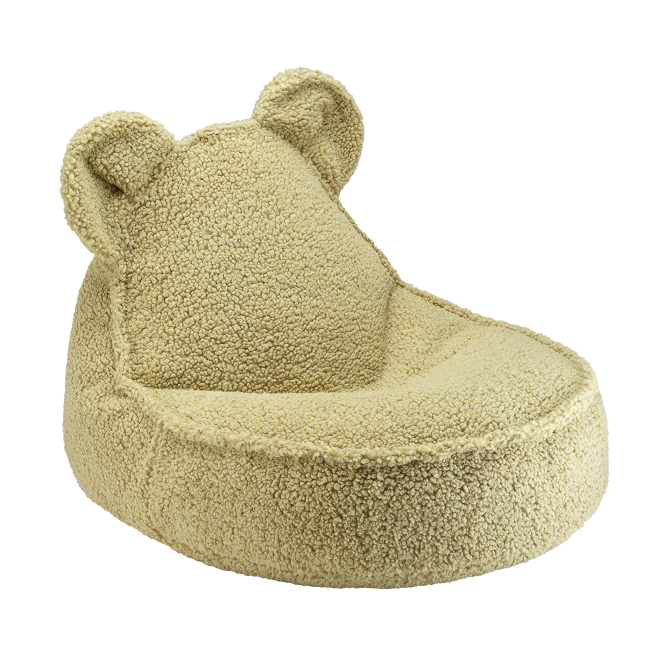 Björnformad sittsäck i teddy – mjuk, tvättbar och perfekt för barnrummet