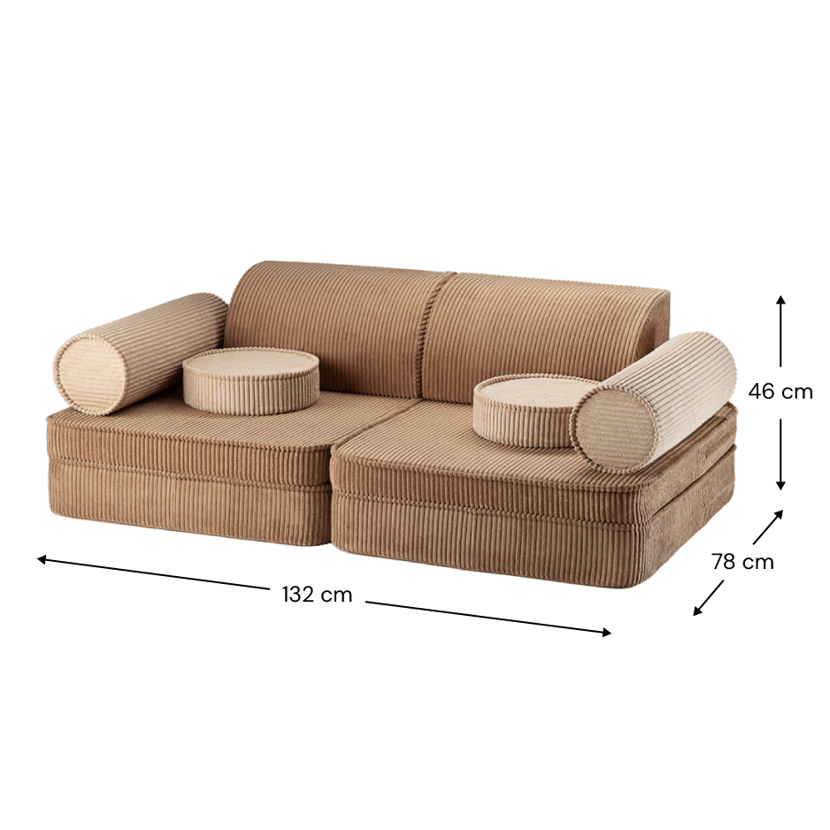 Settee i återvunnen manchester – mångsidig barnsoffa för lek och mys
