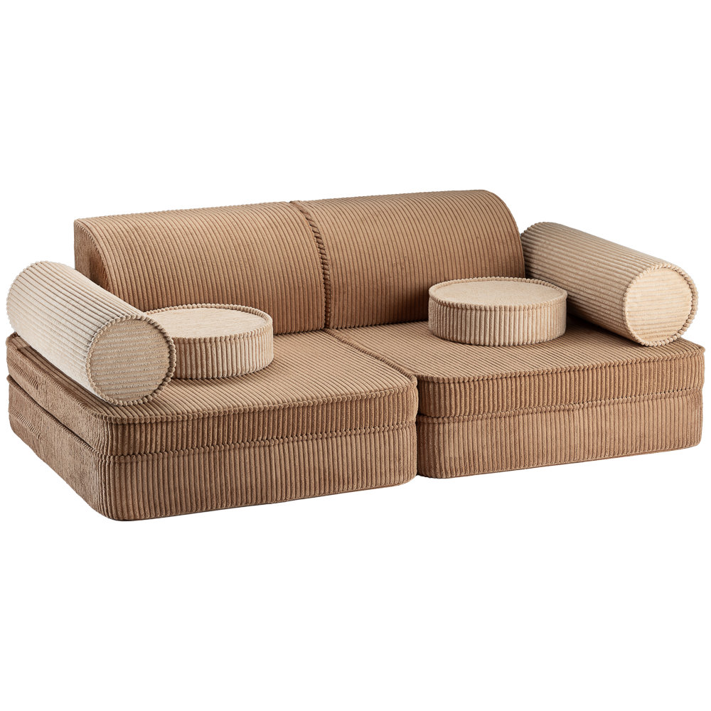 Settee i återvunnen manchester – mångsidig barnsoffa för lek och mys