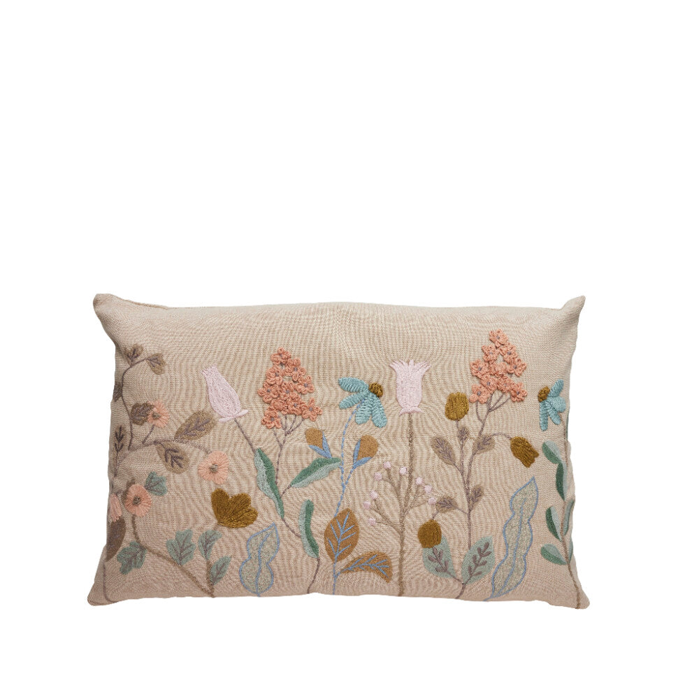 Inia Kuddfodral – Sandfärgad Elegans med Broderade Blommor