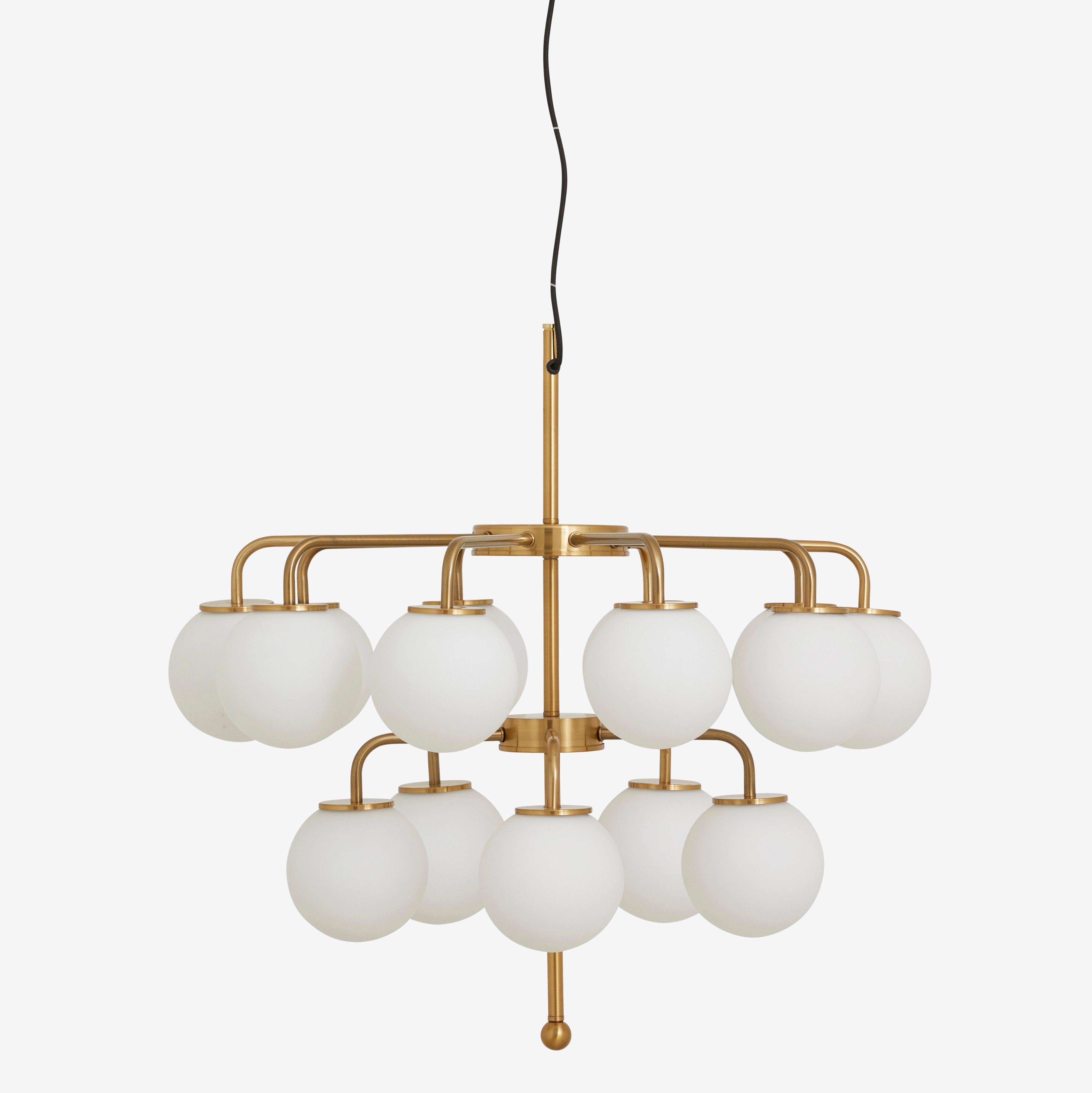 PALMA takkrona – mässingsfärgad lampa med vita glaskupor