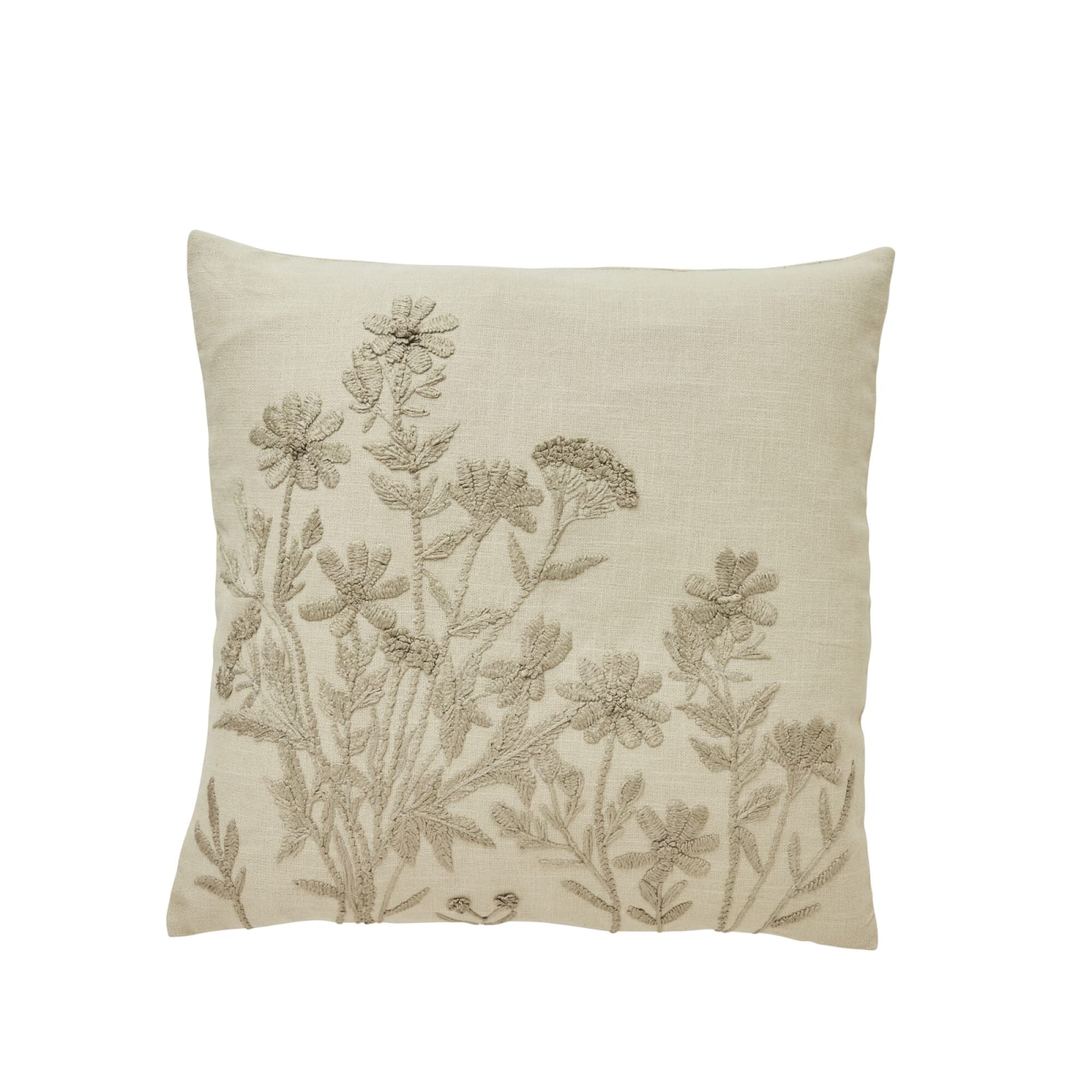 Ruth Kudde i Sand – Elegant Prydnadskudde med Broderade Blommor 50x50