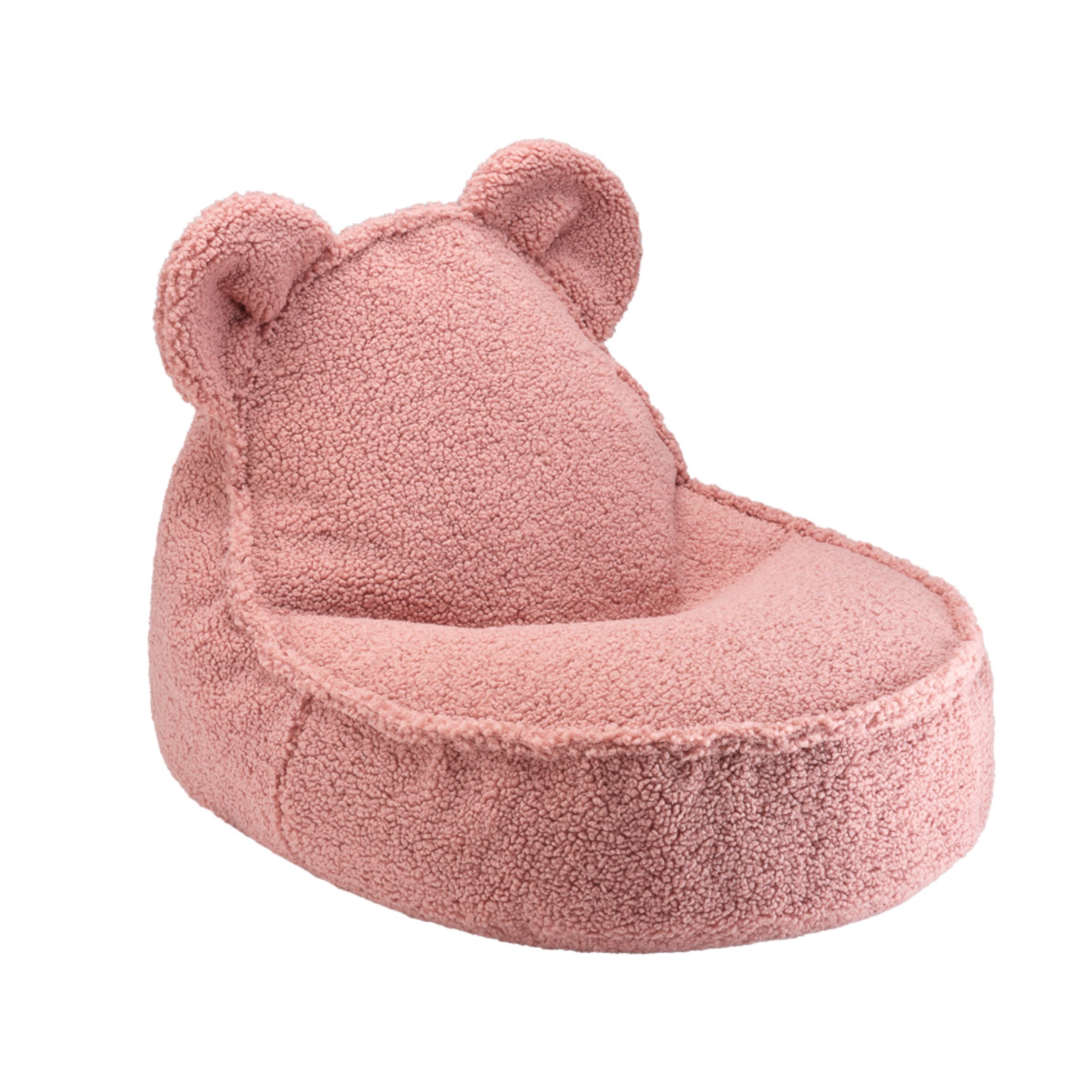 Björnformad sittsäck i teddy – mjuk, tvättbar och perfekt för barnrummet